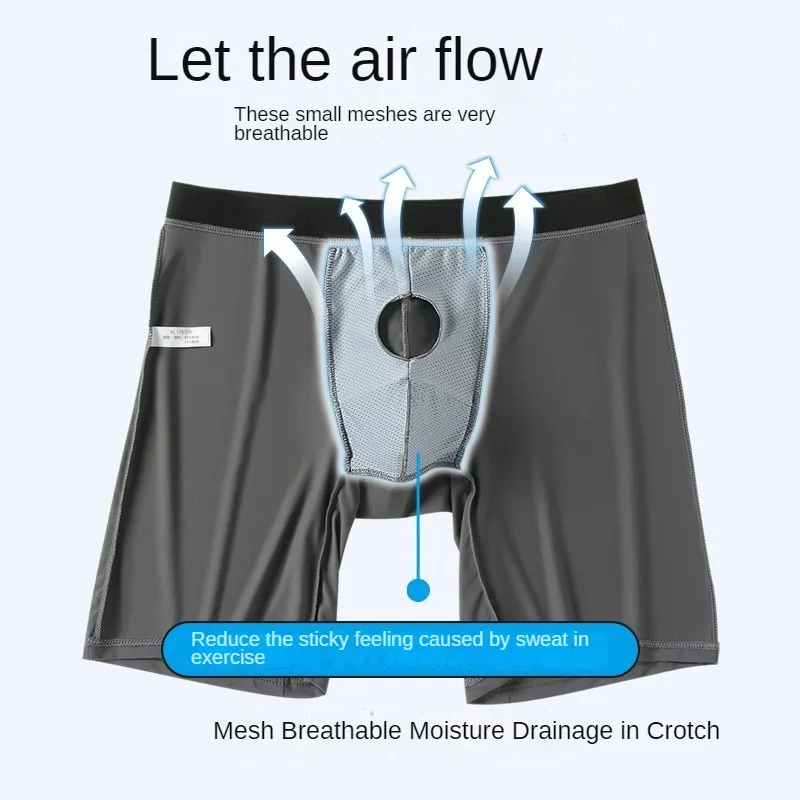 Cycling Trunk Lengthened Underwear Men's Boxer Penis Pouch Open Hole Breathable Plus Size Pockets Lingerie Enhancing Underpants