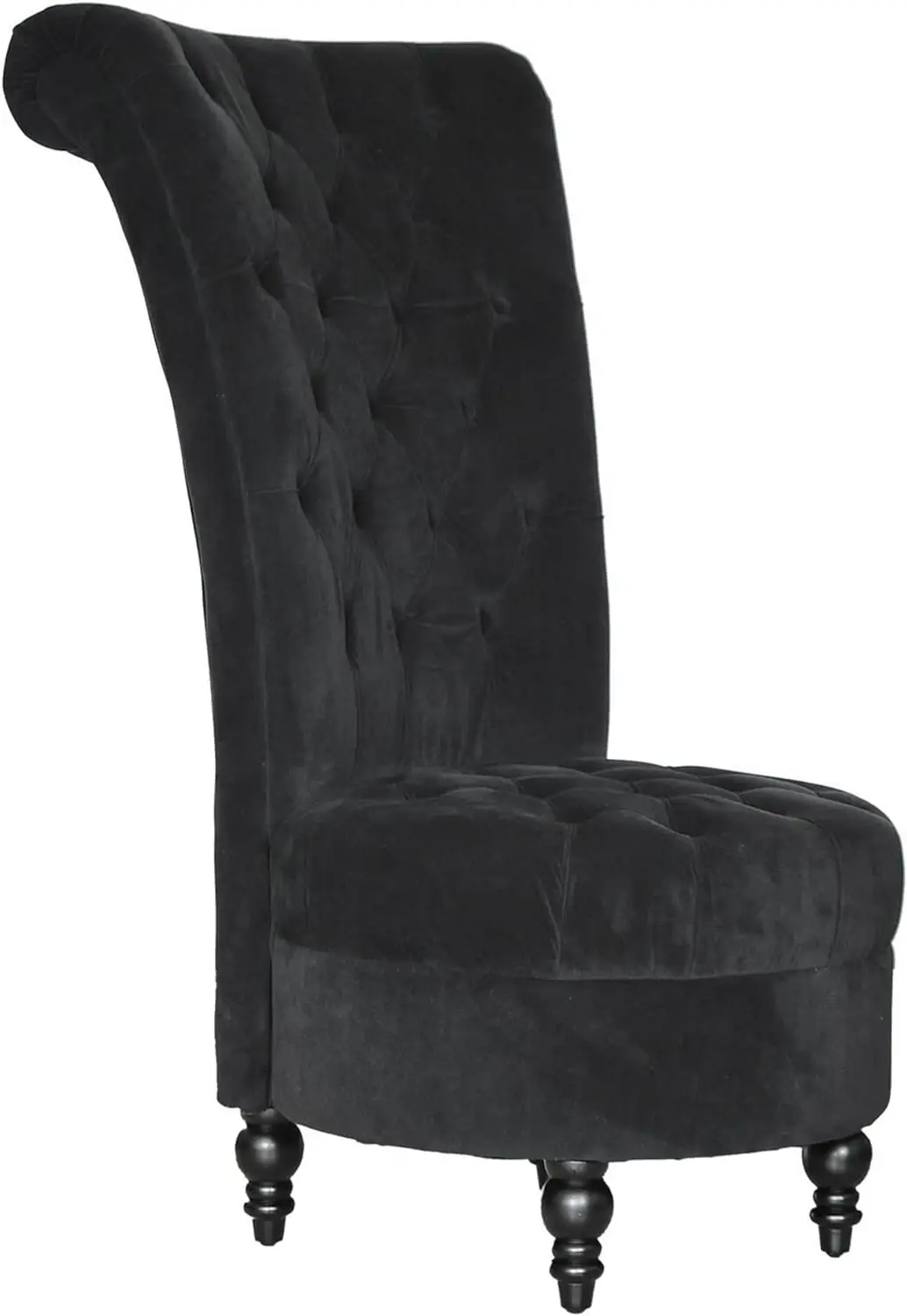 Retro Button-Tufted Royal Design High Back Armless Chair with Thick Padding and Rubberwood Legs, Black