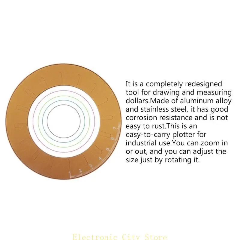 حاكم دائرة الفولاذ المقاوم للصدأ مع مقياس 5 دائرة الاستنسل حاكم جولة الهندسة حاكم النجار أدوات الصياغة hu8d