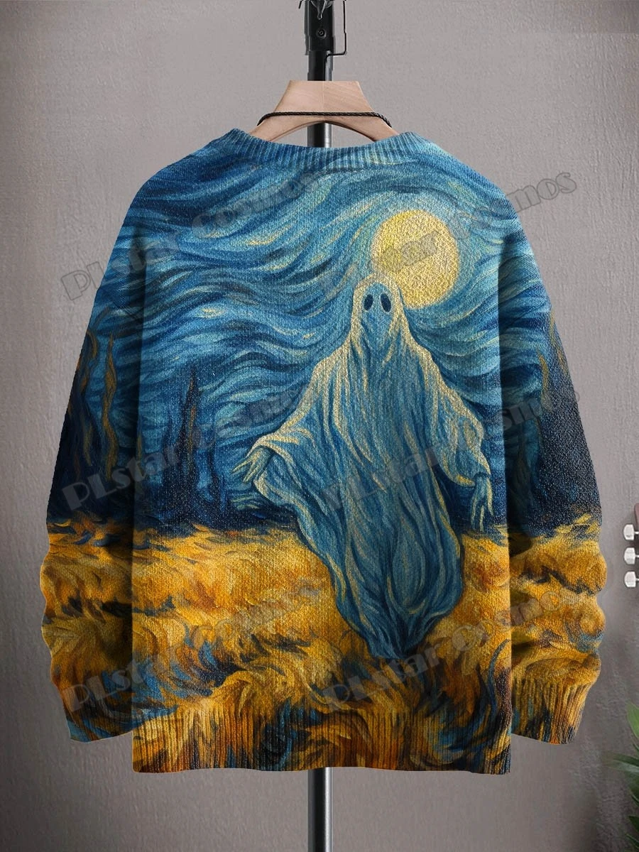Men's Ghost Halloween Retro Art Pattern 3D Printed Knitted Pullover Sweater Winter Unisex Casual Knitwear ZZM136