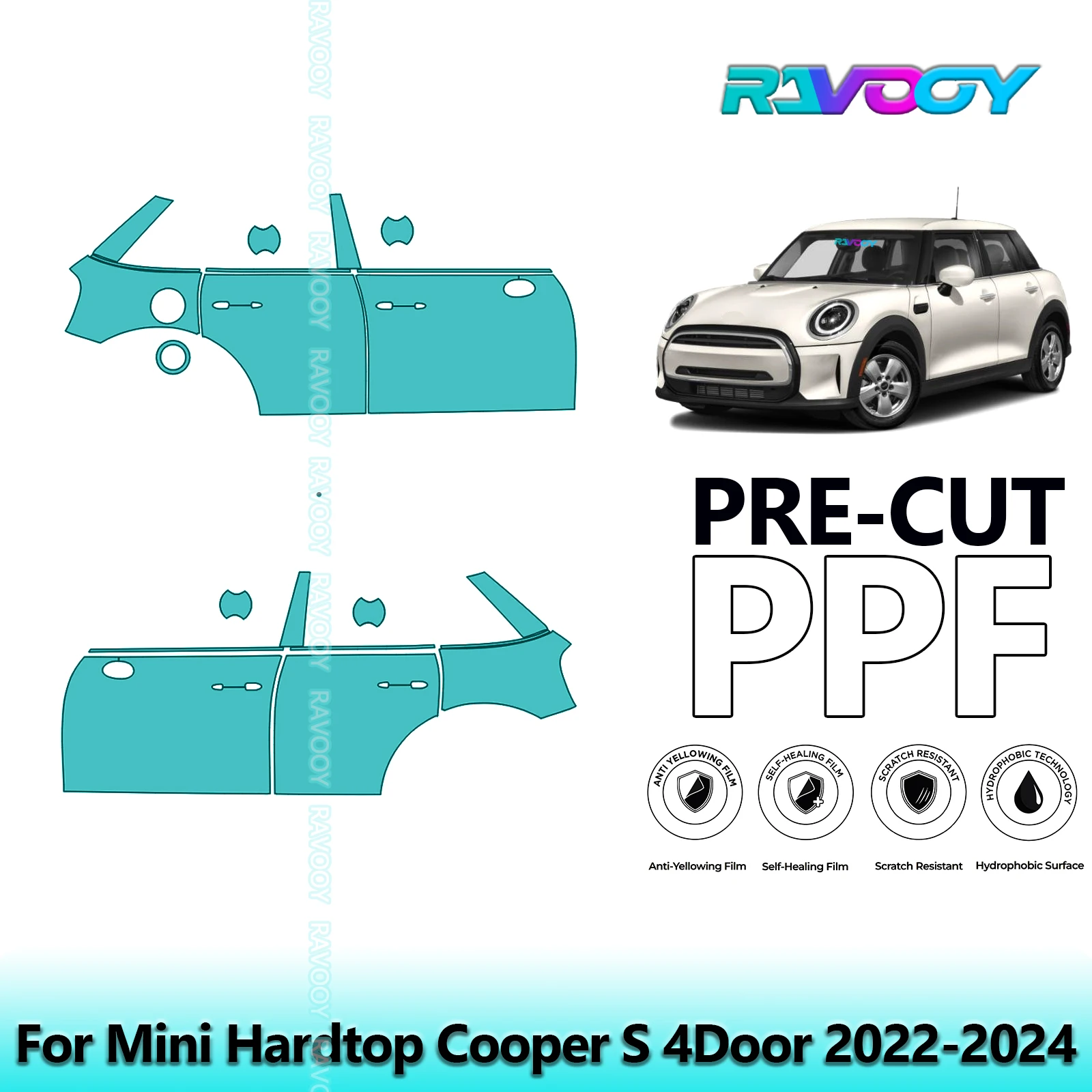 

For Mini Hardtop Cooper S 4Door 2022-2024 8.5mil Clear Matte Pre-Cut PPF Door & A/B Pillar Kit TPU Paint Protection Film Set