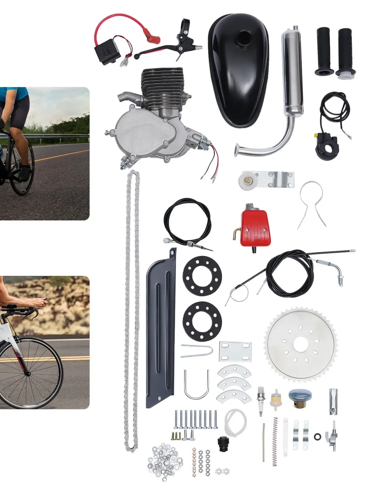 AliExpress NONE 100CC Motorized Bicycle Engine Kit 2 Stroke Petrol Gas Motor Engine Kit Fits Most 26" or 28" Bike (36/44 Tooth Sprocket)