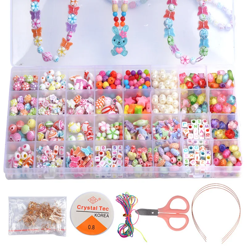 Children Handmade DIY Beaded Toys 32 Grid Creative Loose Spacer Beads Crafts Making Bracelet Necklace Jewelry Kit Girls Gifts