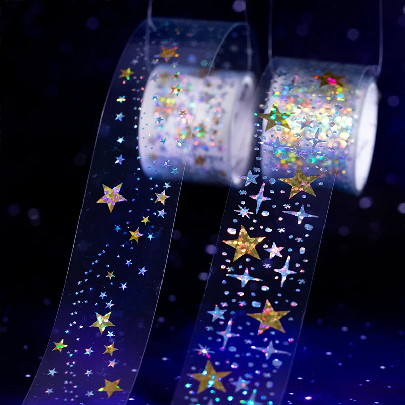 JIANQI 30mm * 2m cintas para mascotas estrellas brillantes DIY Scrapbooking decoración álbum de fotos Collage diario basura materiales cintas estéticas