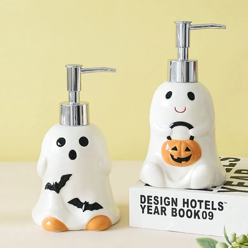 280ML Halloween Ghost Pumpkin Shaped Ceramic Lotion Bottle Bathroom Soap Dispenser Home Hand Soap Body Wash Refillable Bottle