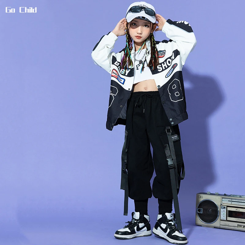 Boys Hip Hop Motorcycle Jacket Zippers Cargo Pants Girls Street Dance Joggers Clothes Sets Kids Streetwear Child Jazz Costumes