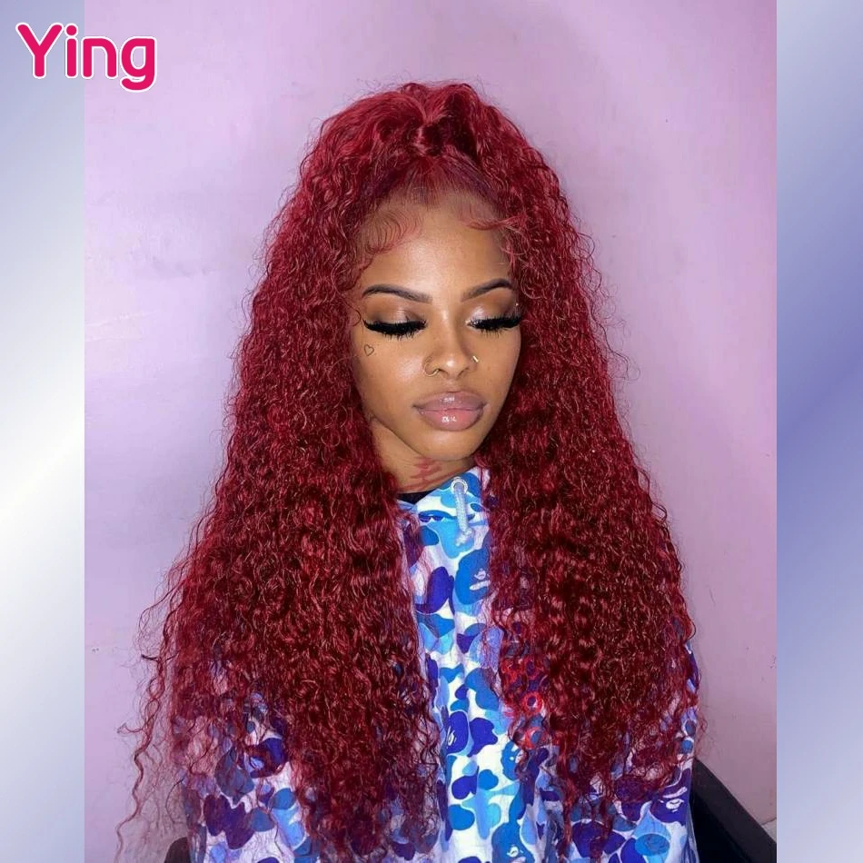 

Burgundy 99J Colored High Density Curly Wave 13x6 Lace Frontal Human Hair Wig Water Wave Pre Plucked Brazilian 5x5 Closure Wig