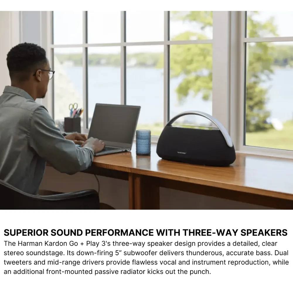 Harman Kardon Go+ Play 3 Wireless Bluetooth Speaker 3-way stereo sound