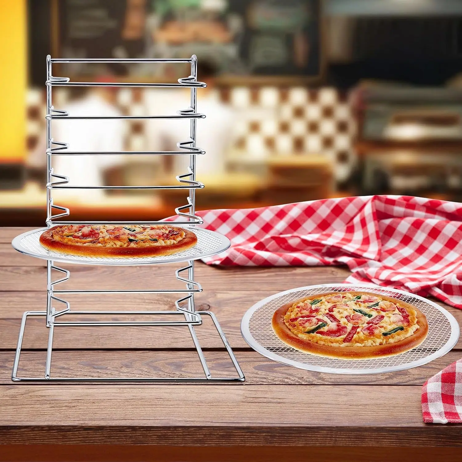 Pizza Rack 8 Tiered Stand With 8 Aluminum Baking Pans With Holes Commercial Pizza Display Shelf Countertop Cooling Rack Set For Home Restaurant Kitchen 12 Inch view 7
