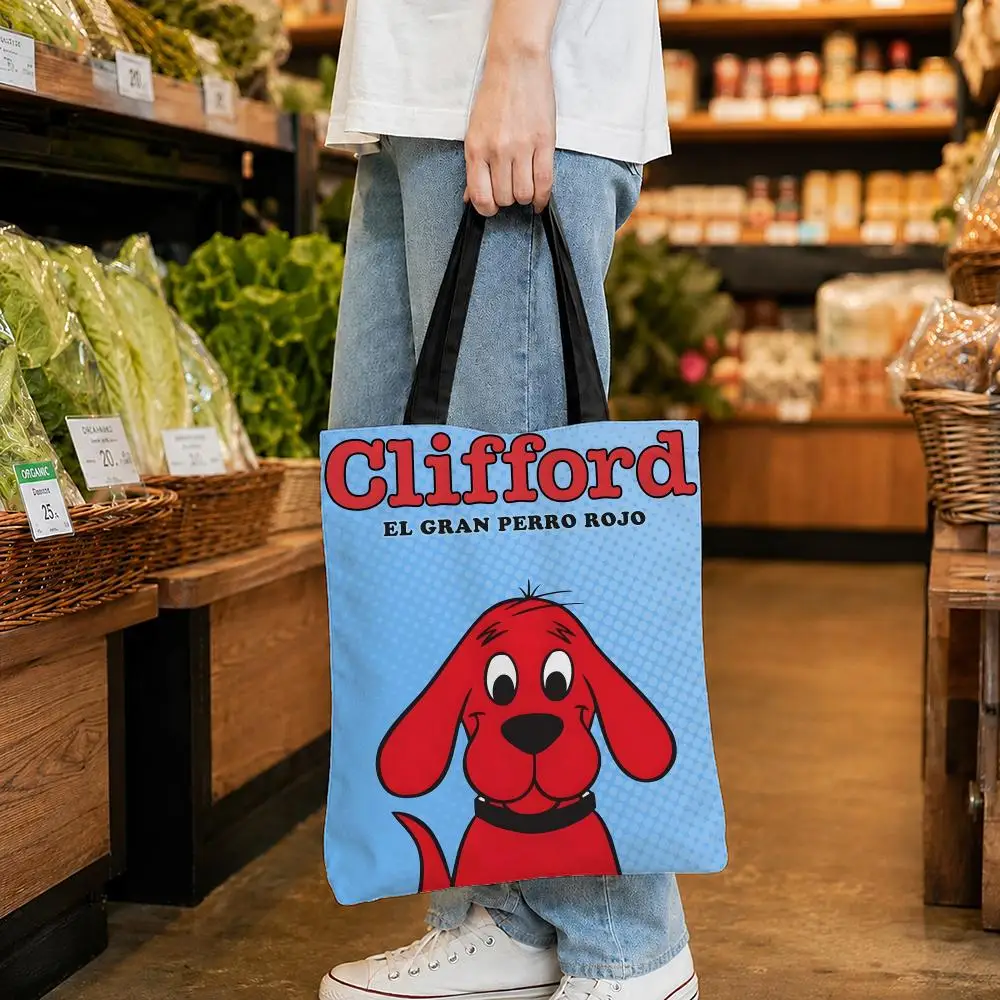 Animation Clifford the Big Red D-Dog Storage Bags Women Canvas Tote Bag Large Capacity Reusable Shoulder Shopper Bag - view 5