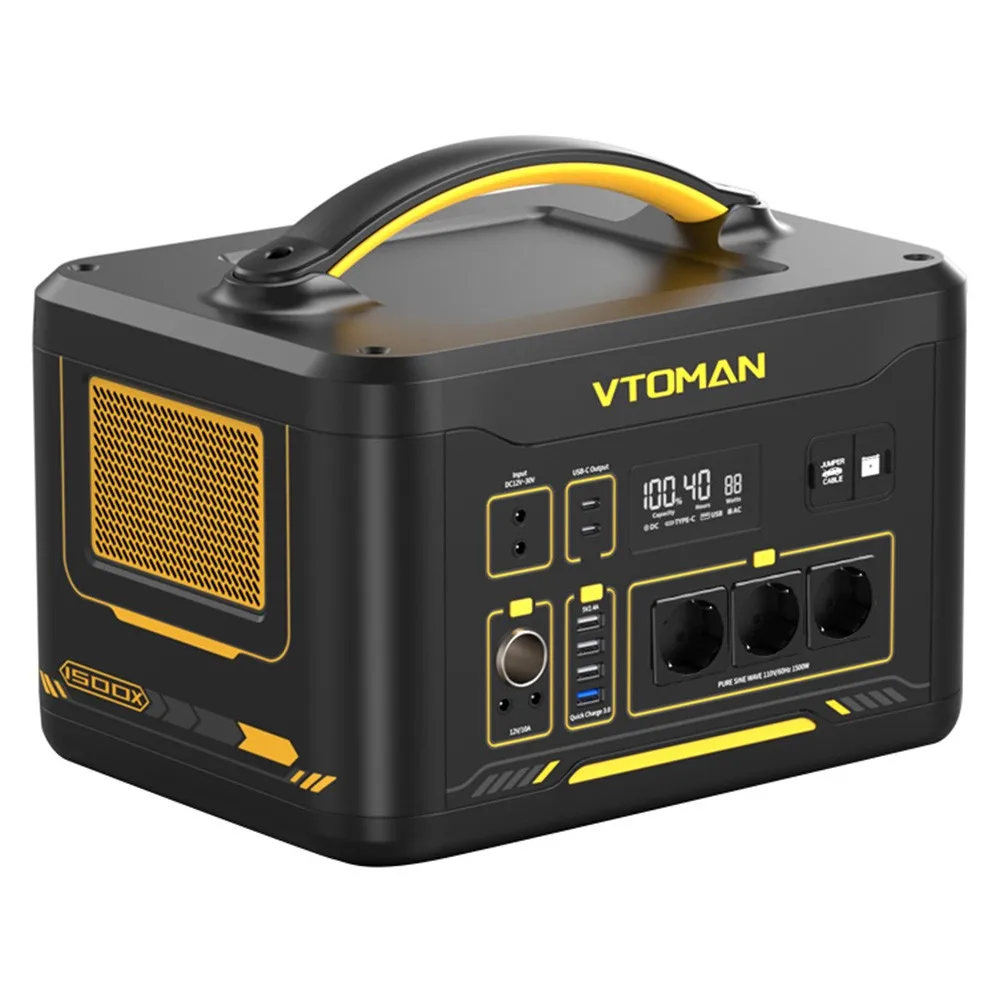 VTOMAN JUMP 1500X Portable Power Station, 828Wh LiFePO4 Solar Generator, 1500W AC Output, Expandable to 2376Wh