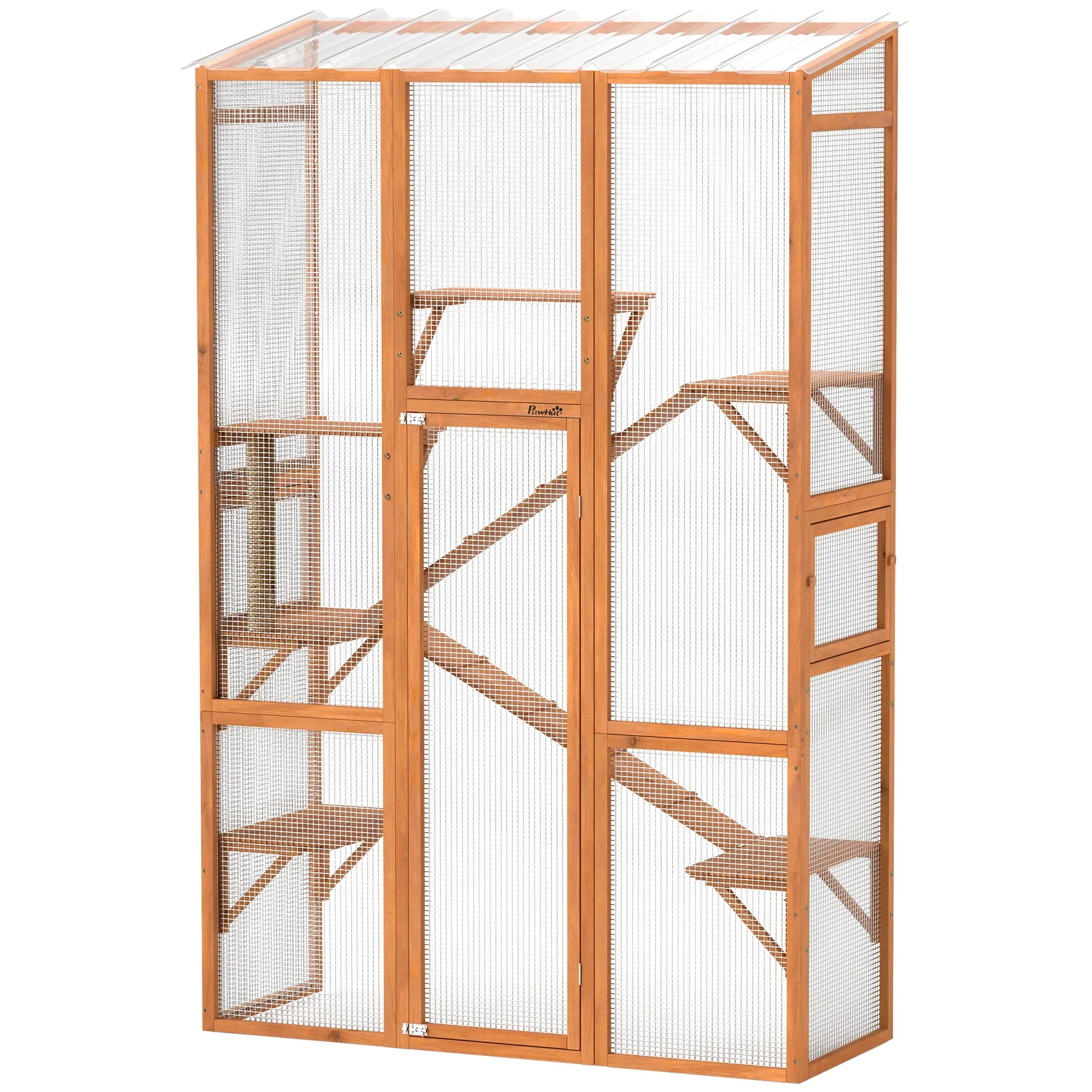 

KEEHOME Outdoor Catio Cat Enclosure, Large Wooden Cat House with 6 Jumping Platforms, Scratching Post, 2 Ramps, for 2-3 Kittens