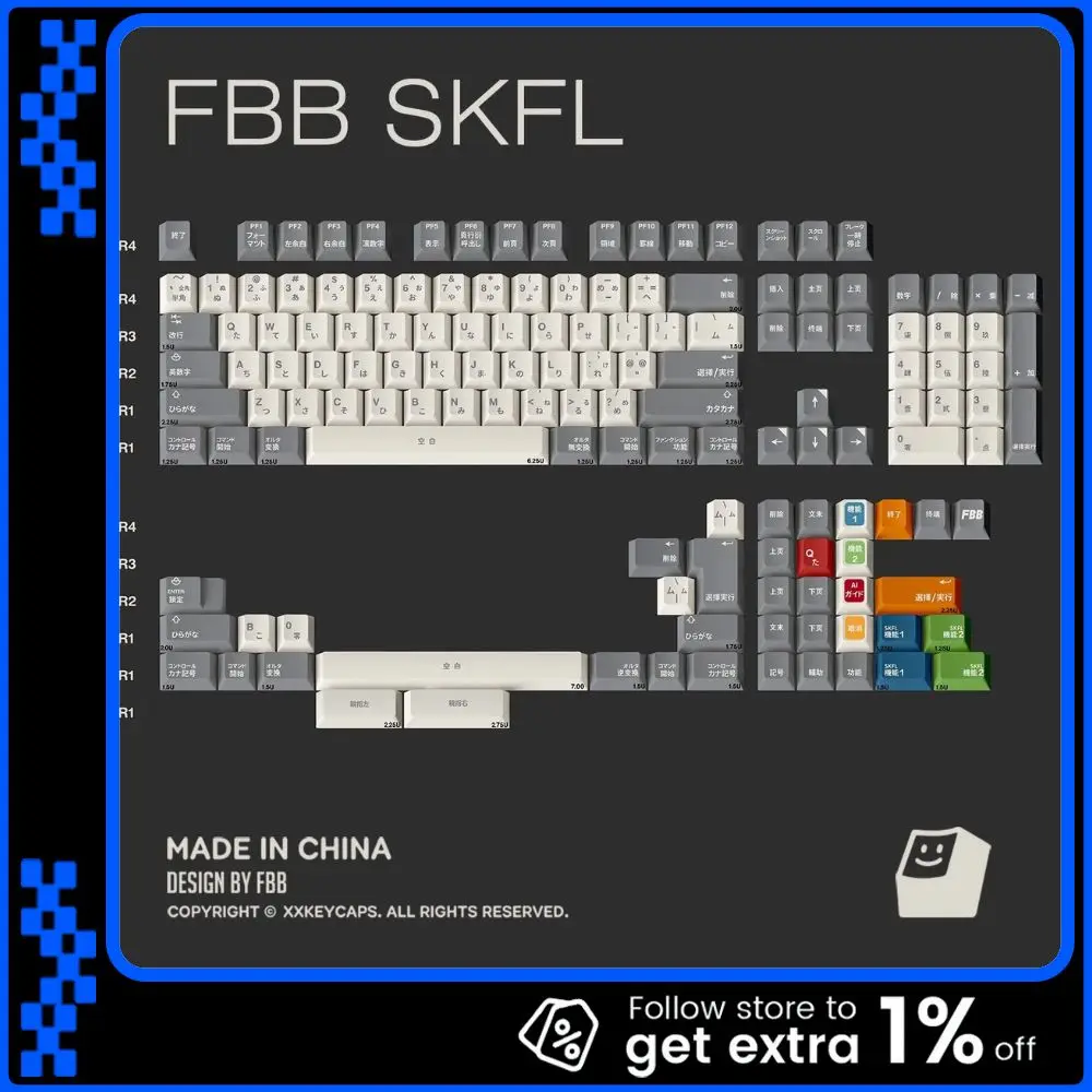 

Тематические колпачки для клавиш FBB SKFL, 145 клавиш, серо-белые, 1,7 мм, краска из ПБТ, вишневый профиль, изготовленная на заказ колпачок для клавиатуры для механической клавиатуры, подарки для ПК