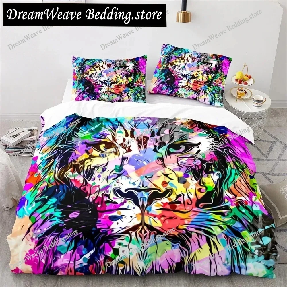 

3D Print Lion Bedding Animal Duvet Cover Set Queen King Size Lightning Lion Pattern Comforter Polyester Bedding Set Luxury Gift