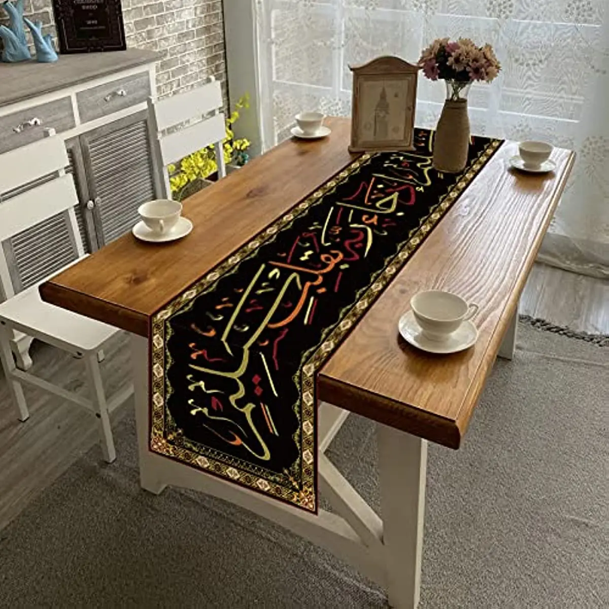 Muslim Decor Linen Table Runner Eid Table Decoration Ramadan Mubarak Table Decoration Home Kitchen Accessories Table Runner