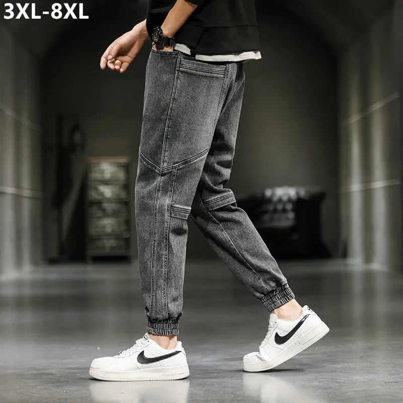 

Ankle Length Joggers Jeans Men Japanese Thick Elastic Plus Size 8XL Loose Denim Pants Oversized Teenagers Boys Hip Hop Trousers