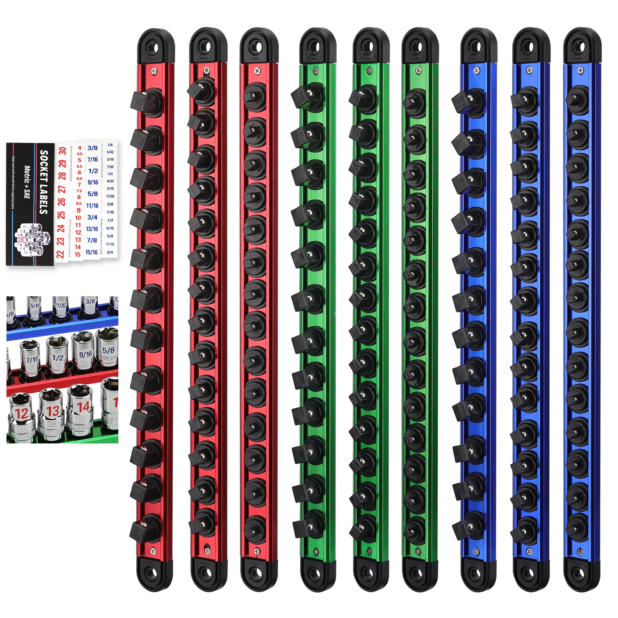 SEDY 9 قطعة حامل المقبس المغناطيسي المنظم مجموعة انفصال 1/4 ، 3/8 ، 1/2 المقبس صواني المقبس المنظم لصندوق الأدوات درج يحمل #1