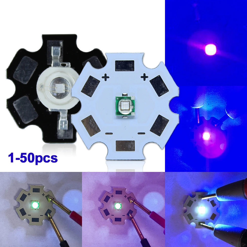1-50szt 3W 3535 UV Fioletowa Lampa LED dużej mocy Chip 365nm 370nm 385nm 395nm 400nm 410nm 420nm Koraliki Ultrafioletowe Światło Z PCB
