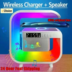 Caricabatterie Wireless multifunzione Pad Stand altoparlante RGB TF Night Light 15W stazione di ricarica rapida per iPhone Samsung Xiaomi Huawei