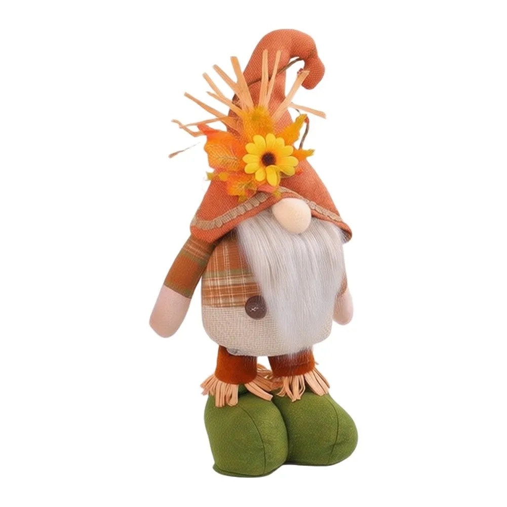 Autumn Scarecrow Doll with Hand Painted Facial Details and Fabric Body for Seasonal Decoration in Porch Garden or Living Space