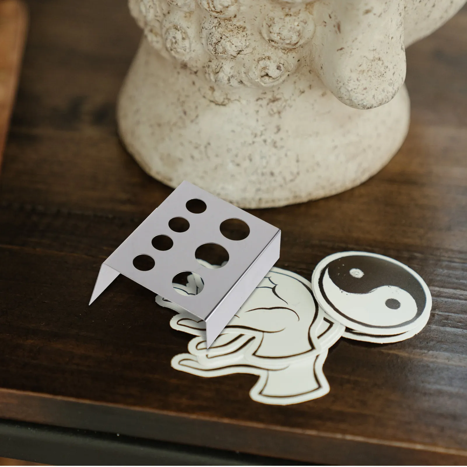 

2Pcs Heavy Duty Stainless Steel Pigment Ink Cup Holder Stand with Multiple Sized Holes for Home Beginners Artist