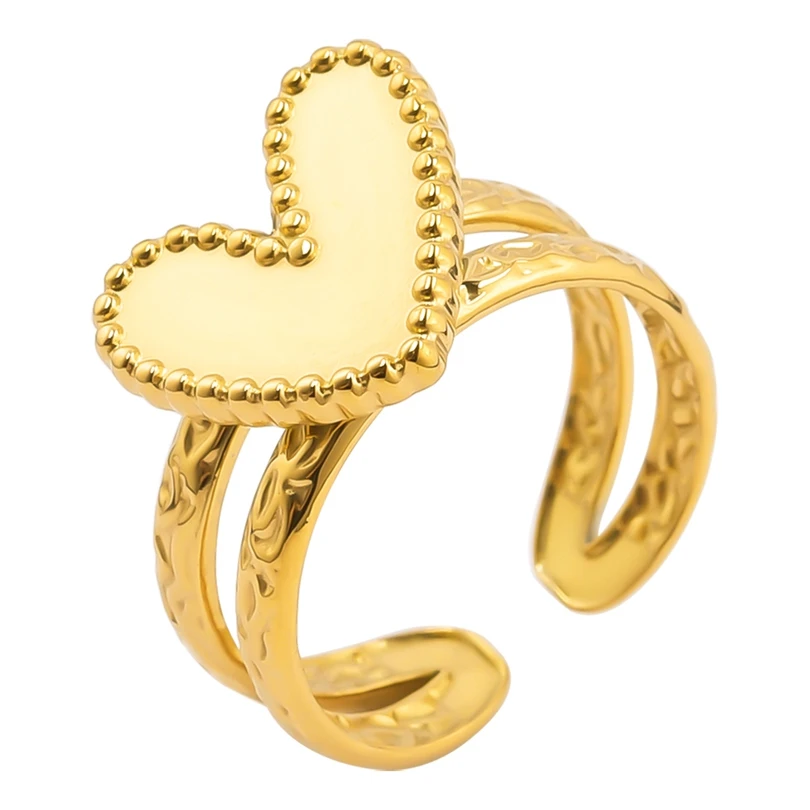Stainless Steel Fashion Love Heart Abstract Punk Crown Shell Knuckle Ring Gold Color Jewelry For Women Trendy Adjustable Rings