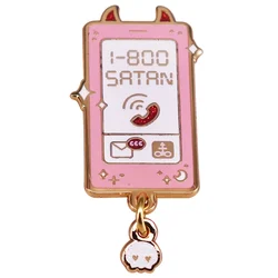 Cute Satan Hotline Lapel brooch spoopy occult charm kawaii phone glitter hard Skull Pendant Halloween Enamel pin Metal Gift