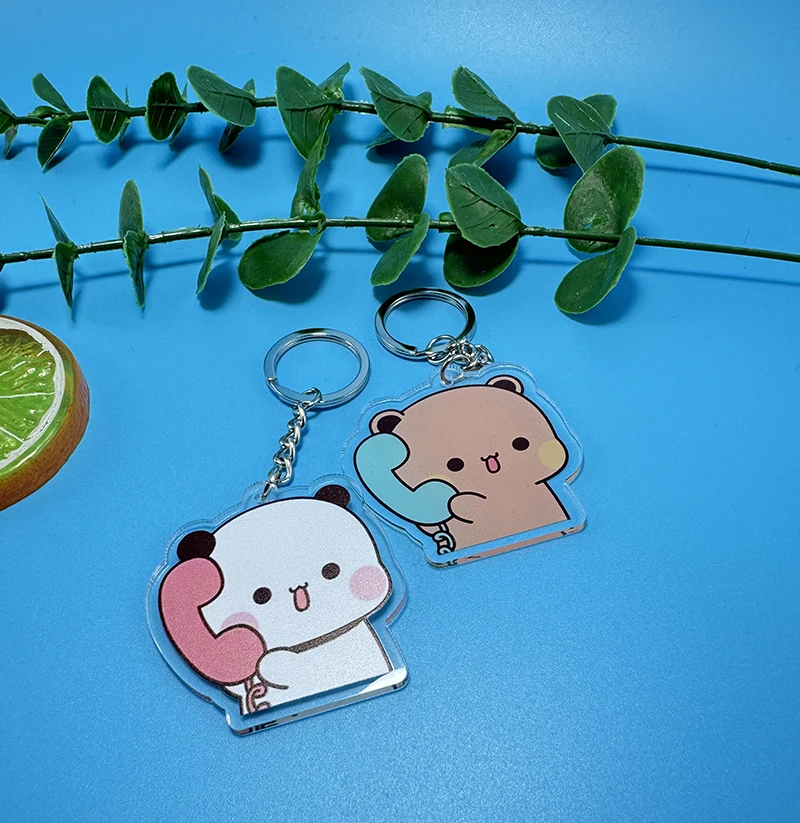 2PCS/Set Hot Sale Cartoon Kawaii Acrylic Keychain Cute call phone Lovers Keyring Ornaments Surrounding Stand Pendant Charm Gift