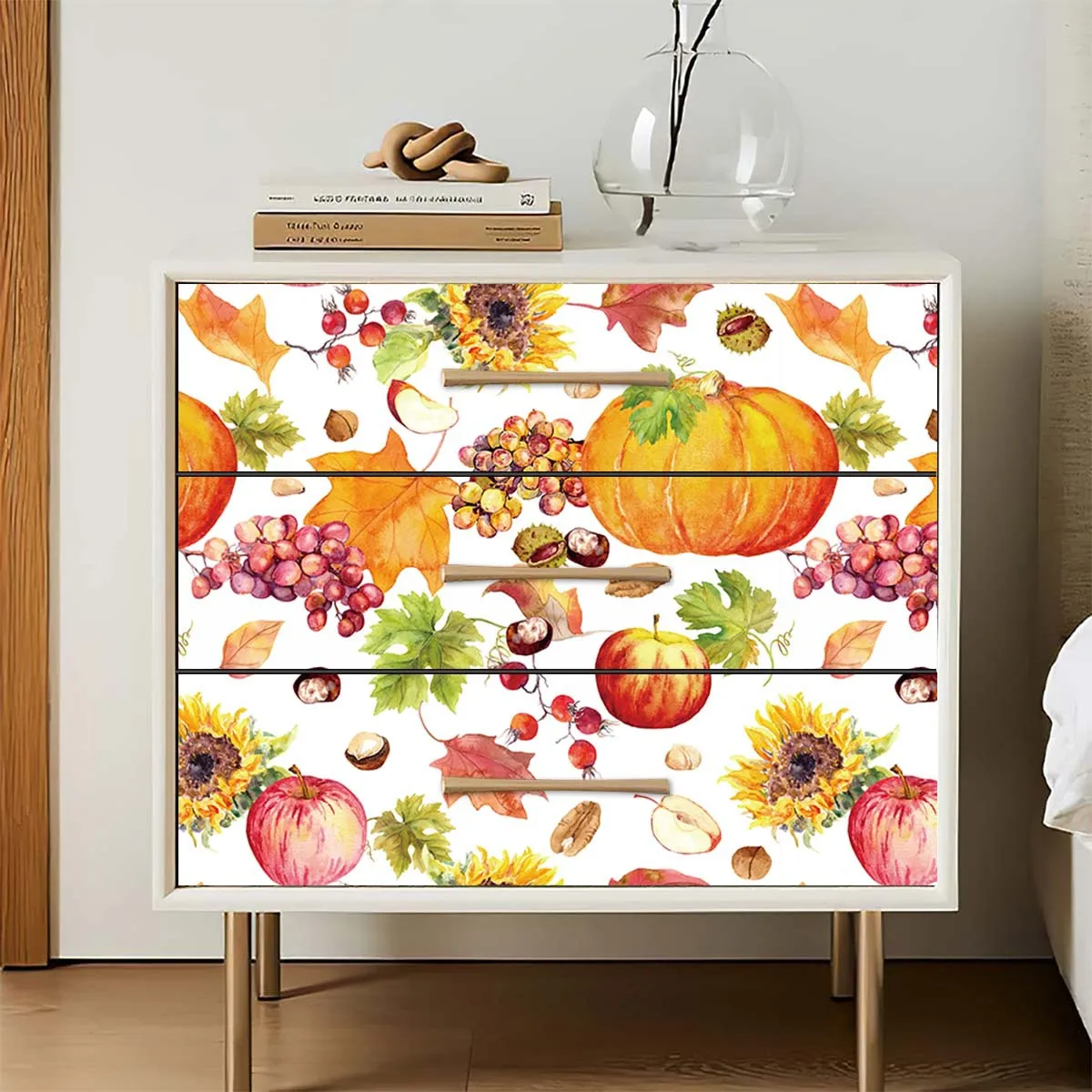 Pumpkin Maple Leaf Peel and Stick Wallpaper Self Adhesive Removable Boho Contact Paper for Bedroom Bathroom Cabinets Decor
