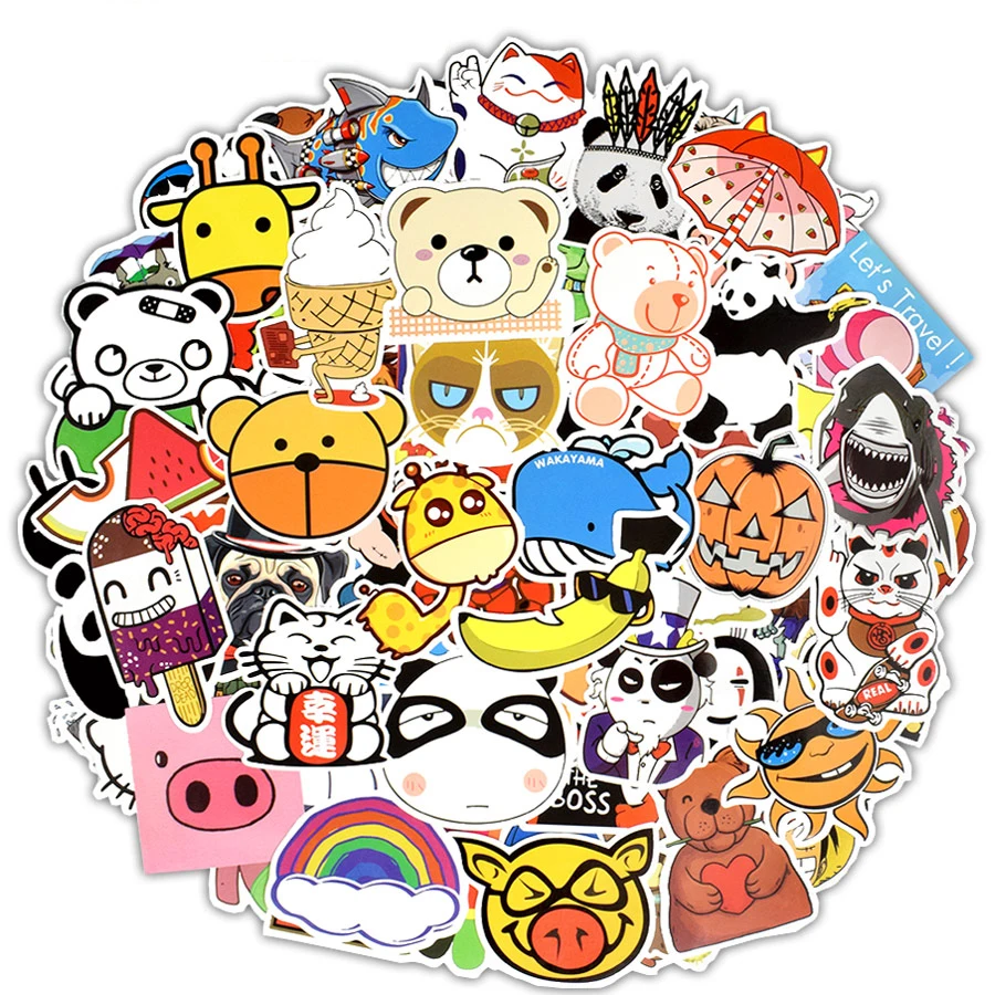 100 PCS Cartoon Scrapbooking Stickers for Kids Bedroom Mixed Animal Anime Cute Sticker for Girls DIY Fridge Bottle Laptop Bike