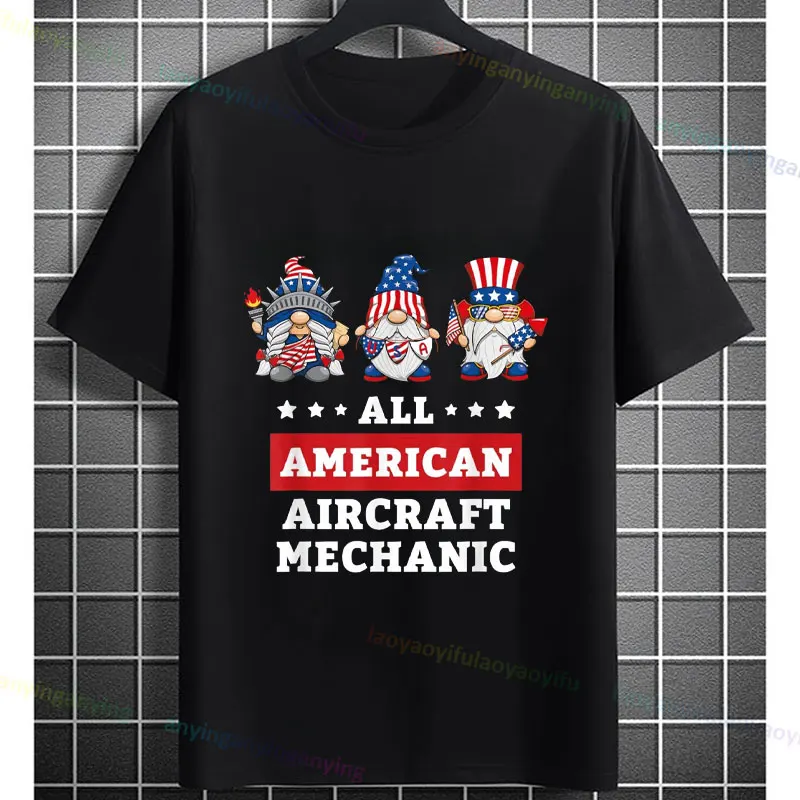 Funny All American Aircraft Mechanic Graphic T-Shirt Pure Cotton Short Sleeve Casual Streetwear Tshirt for Aviation Enthusiasts