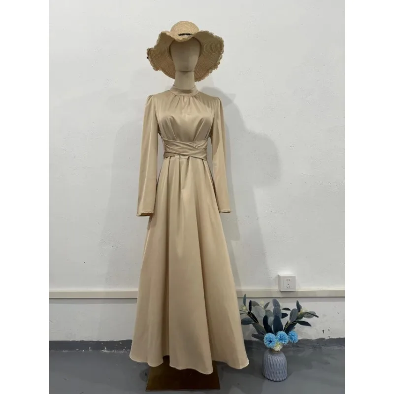 Eid Robe de soirée musulmane pour femmes Abaya Maroc robes en Satin Ramadan à lacets Abayas caftan Islam dubaï arabe longue Robe