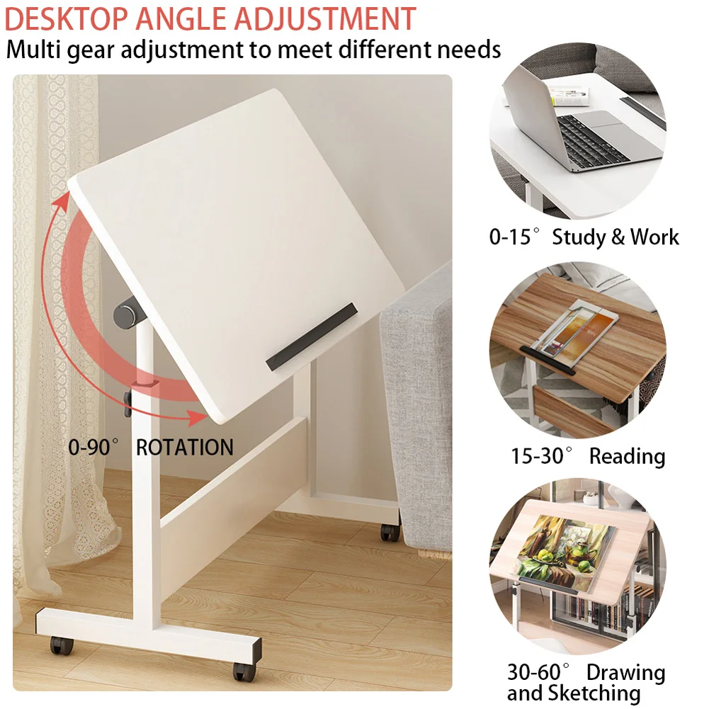 Mesa de pé pequena com altura ajustável, mesa móvel com rodas, estações de trabalho portáteis para computador de escritório doméstico