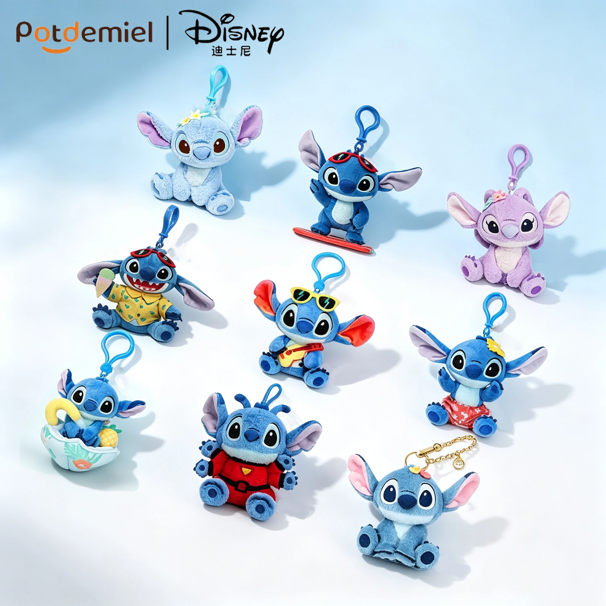 Llaveros de peluche de Stitch, Scrump y Angel de Disney, auténticos. Colgante de Stitch azul, adorable y suave, ideal como regalo de cumpleaños para los fans.