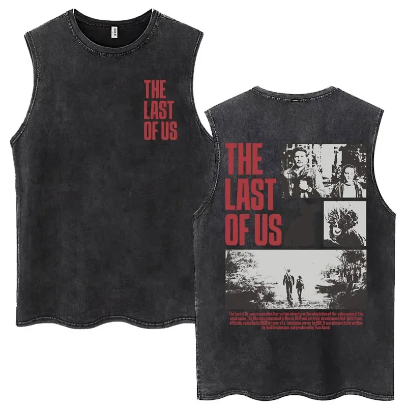 The Last of Us يبحث عن الضوء اليراع غسلها تانك القمم الرجال Harajuku خمر بلا أكمام تي شيرت 100% القطن المتضخم تيز