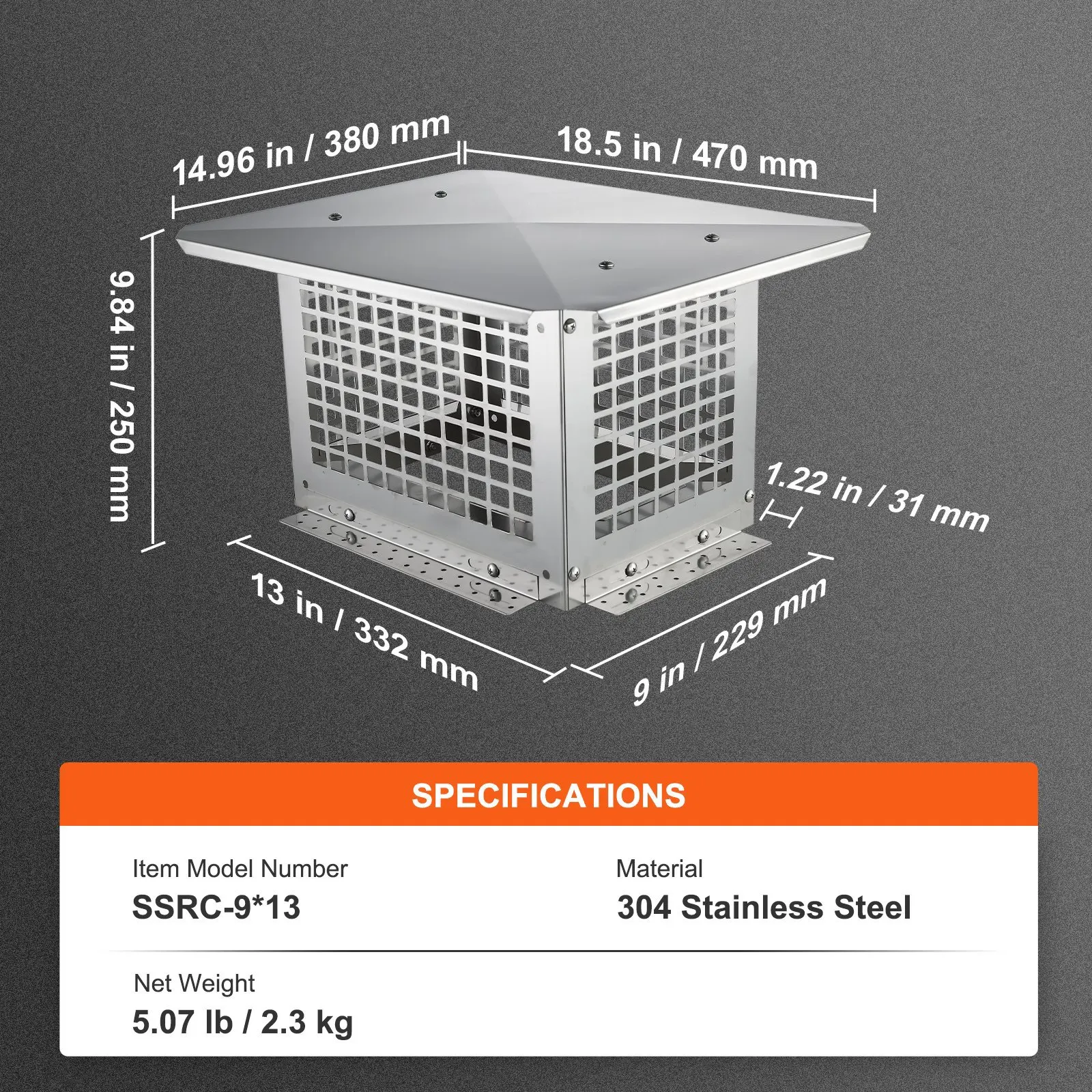 

Chimney Cap, 13 x 9 inch, 304 Stainless Steel Fireplace Chimney Cover, Not Easily Toppled & Practical Accessories & Easy Inst