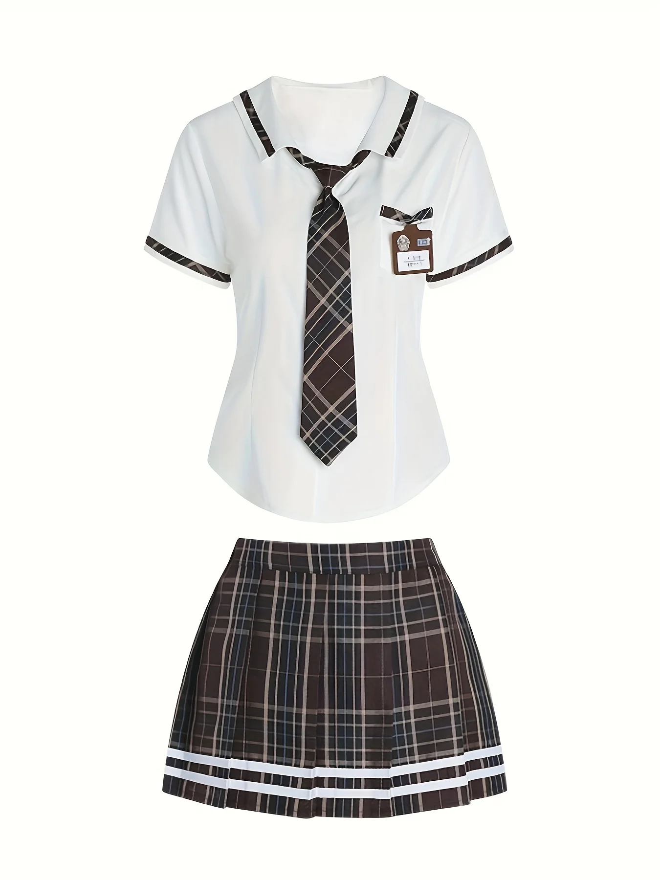 مثير منقوشة طباعة Preppy موحدة تأثيري حلي المرأة الملابس الداخلية شقي مخطط الأعلى وتنورة الملابس الداخلية