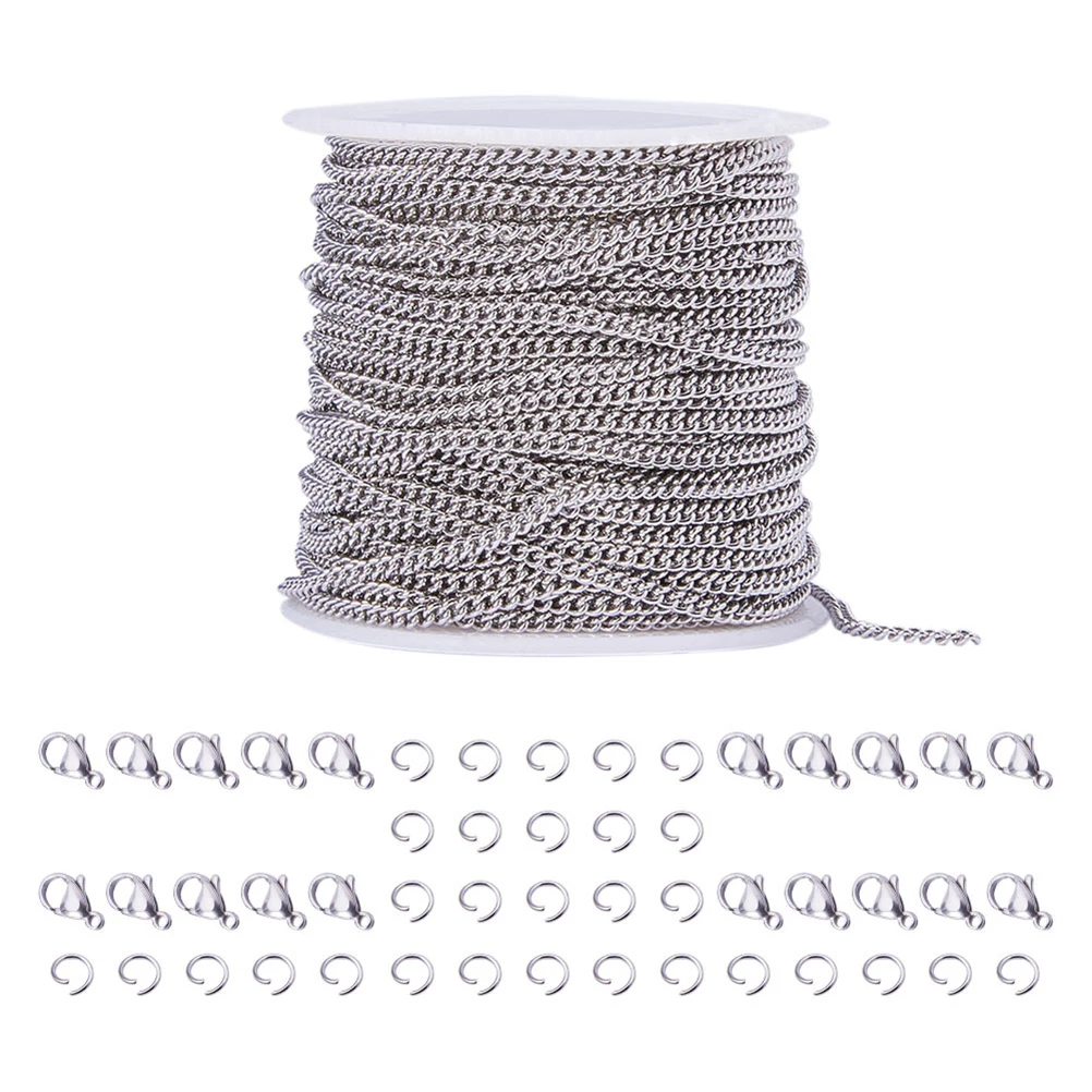 

1 set Stainless Steel Diy Necklace Kit Chain With Lobster Clasps Jump Rings For Jewelry Making Crafting 10M