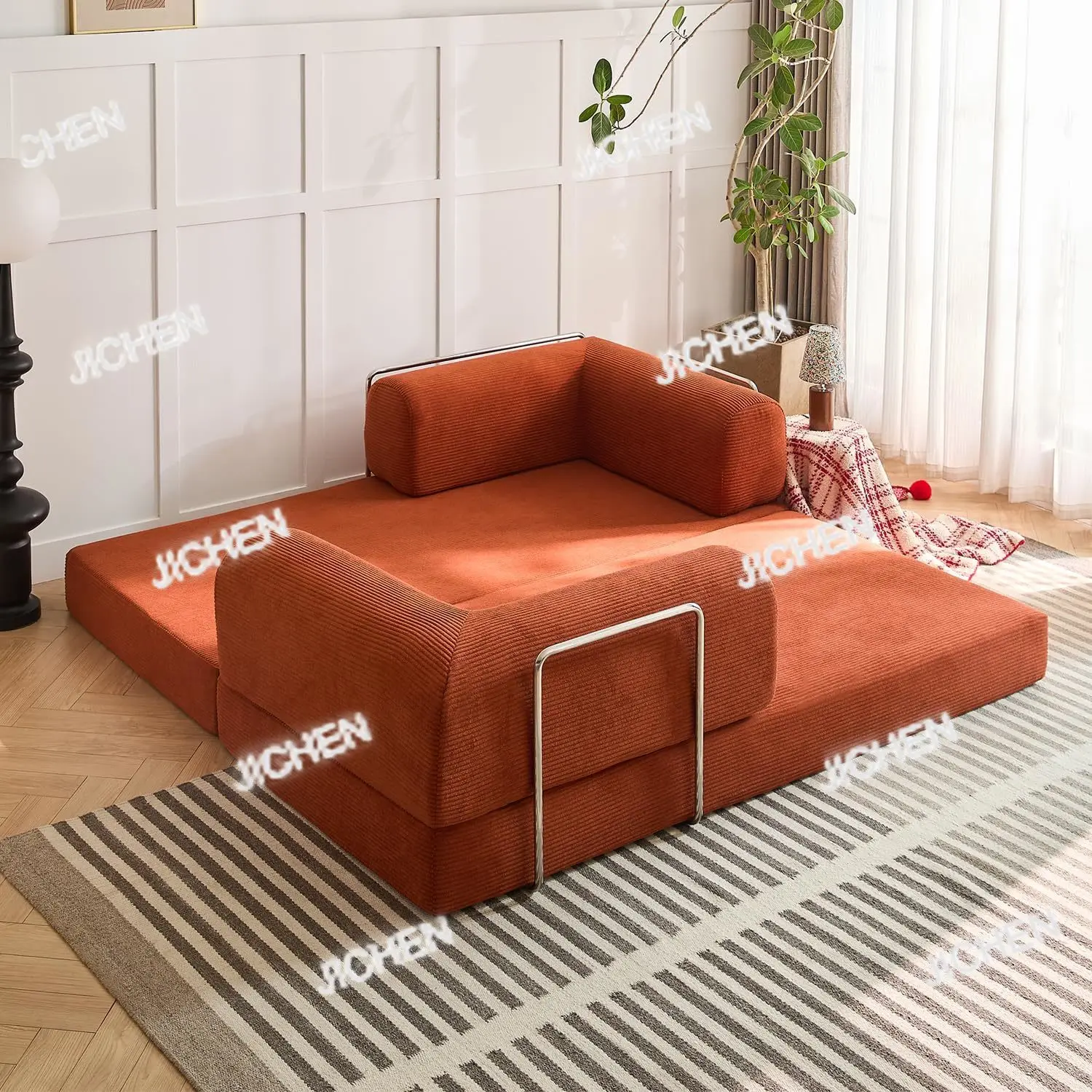 

Современный диван-кровать JC Modern с каркасом из металла, обивкой из вельветовой ткани и фиксированной конструкцией каркаса для гостиной.