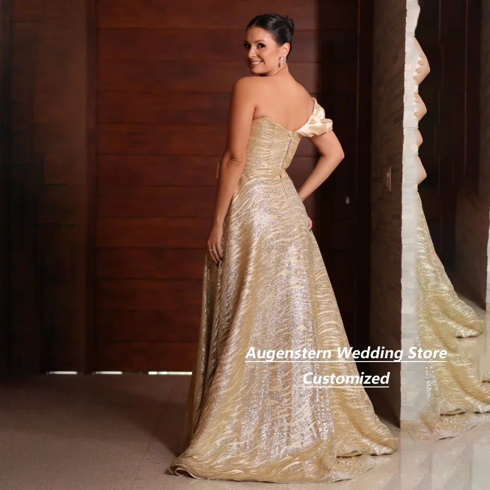 Customized Sequin Satin Off‑The‑Shoulder A‑Line  Mother Of The Bride Gown Big Bow Formal Wedding Guest Party Gowns For Women