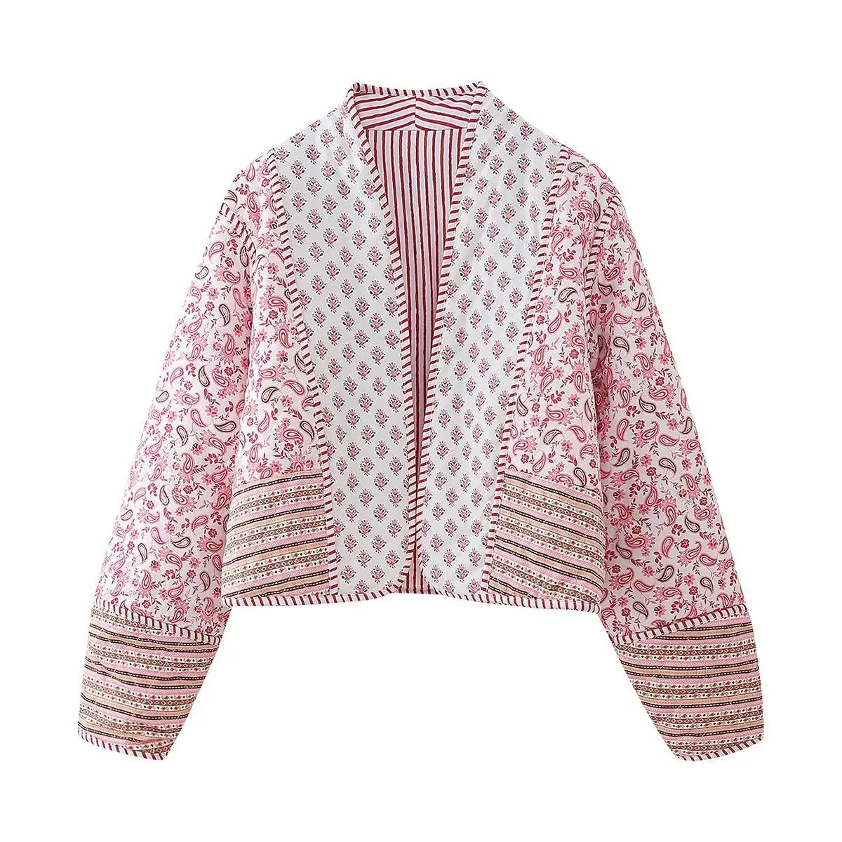 Veste matelassée réversible imprimée pour femmes, Cardigan bloc de couleur, petit manteau en coton pour femmes