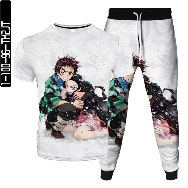 Anime Demon Slayer Kimetsu no Yaiba 3D Printed Clothes Men Women T-Shirt Pants 2pcs Set Tracksuits Summer Casual Suit Size S-6XL