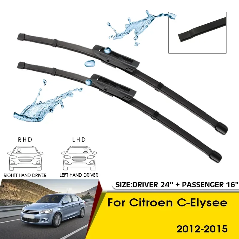 

Car Wiper Blades For Citroen C-Elysee 2012-2015 Windshield Windscreen Front Window Blades 24"+16" Car Accessories