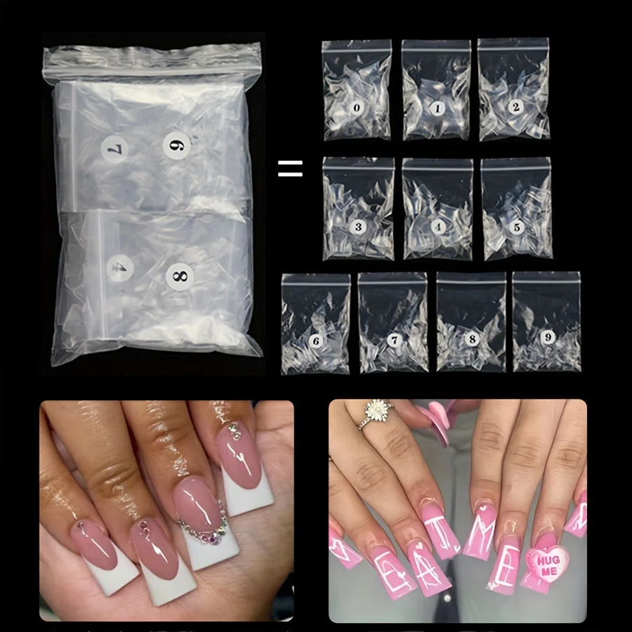 500 PCS Acrylic False Nail Tips Wide French Half Cover Gel Extension Fake Nails Special Shaped Nails Art Manicure Design