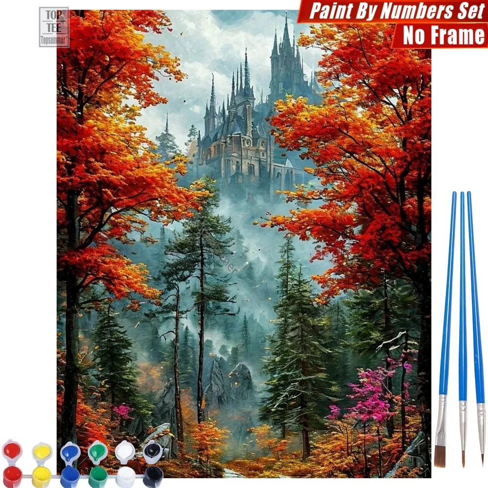 

Autumn Gothic Castle DIY Digital Oil Paints Kit - Fairyland Hidden Castle Abstract Wall Art Birthday Gift For Gothic Fan