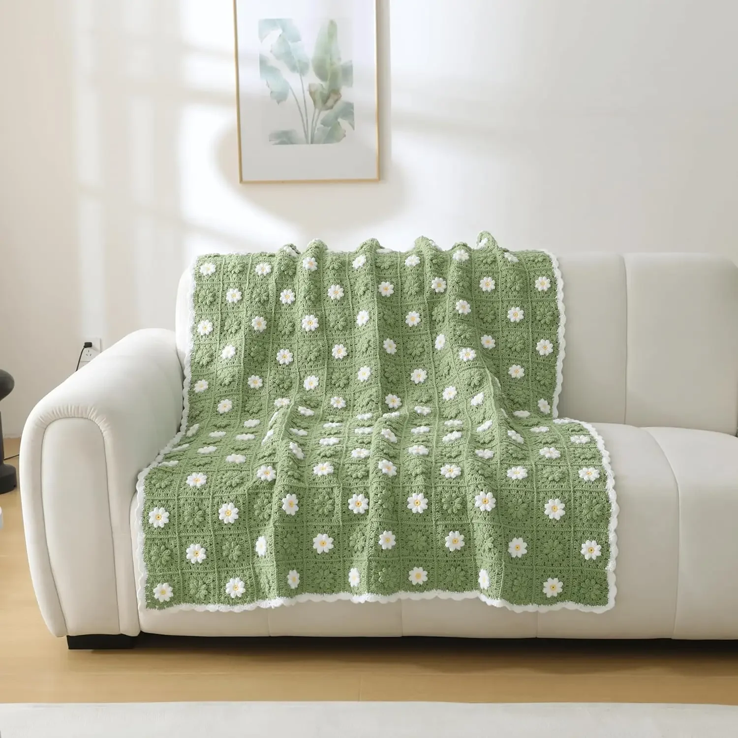 Crochet blanket, 60% cotton, 40% acrylic knitted blanket, travel cushion, sofa quilt, vintage floral blanket