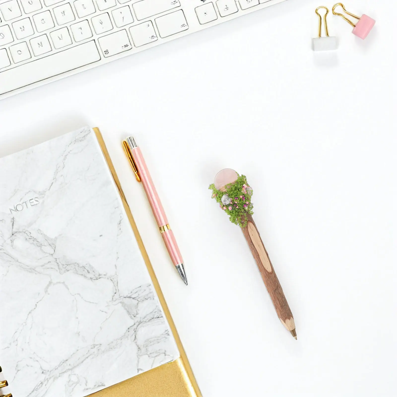 

Natural Wood Ballpoint Pen Crystal Top Rustic Bark Grip Handcrafted Solid Wood 0.7mm Black Ink Smooth Writing Signing Pen