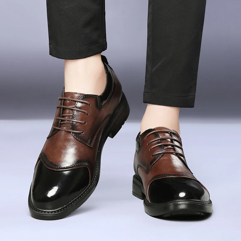 High Quality Spring Color Blocking Height Increasing Business Casual Men Shoes Personalized Fashionable Office Commuting（35-47）