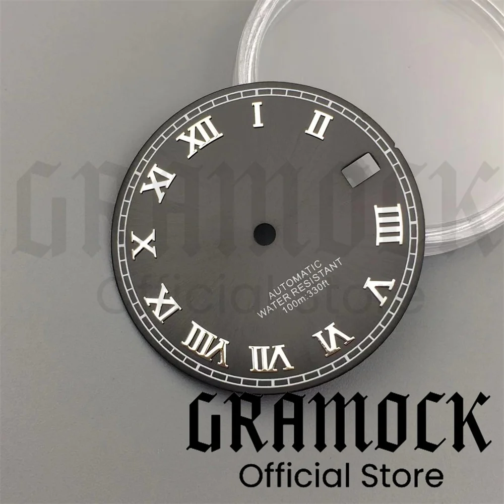 Gramock29mm 시계 다이얼 화이트 펄 선버스트 블루 핑크 다크 브라운, 실버 로마 인덱스에 적합, NH35 무브먼트, 남성용 시계 교체 부품