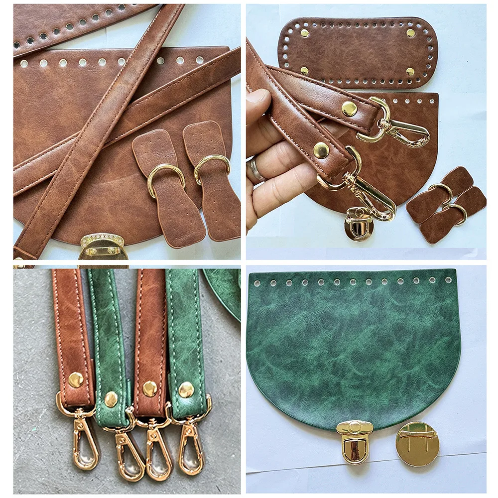 Hot 1 Set Handmade Knit Bag Set Retro Leather Bag Bottom Flap Cover With Hardware DIY Women Handbag Shloulder Straps Accessories